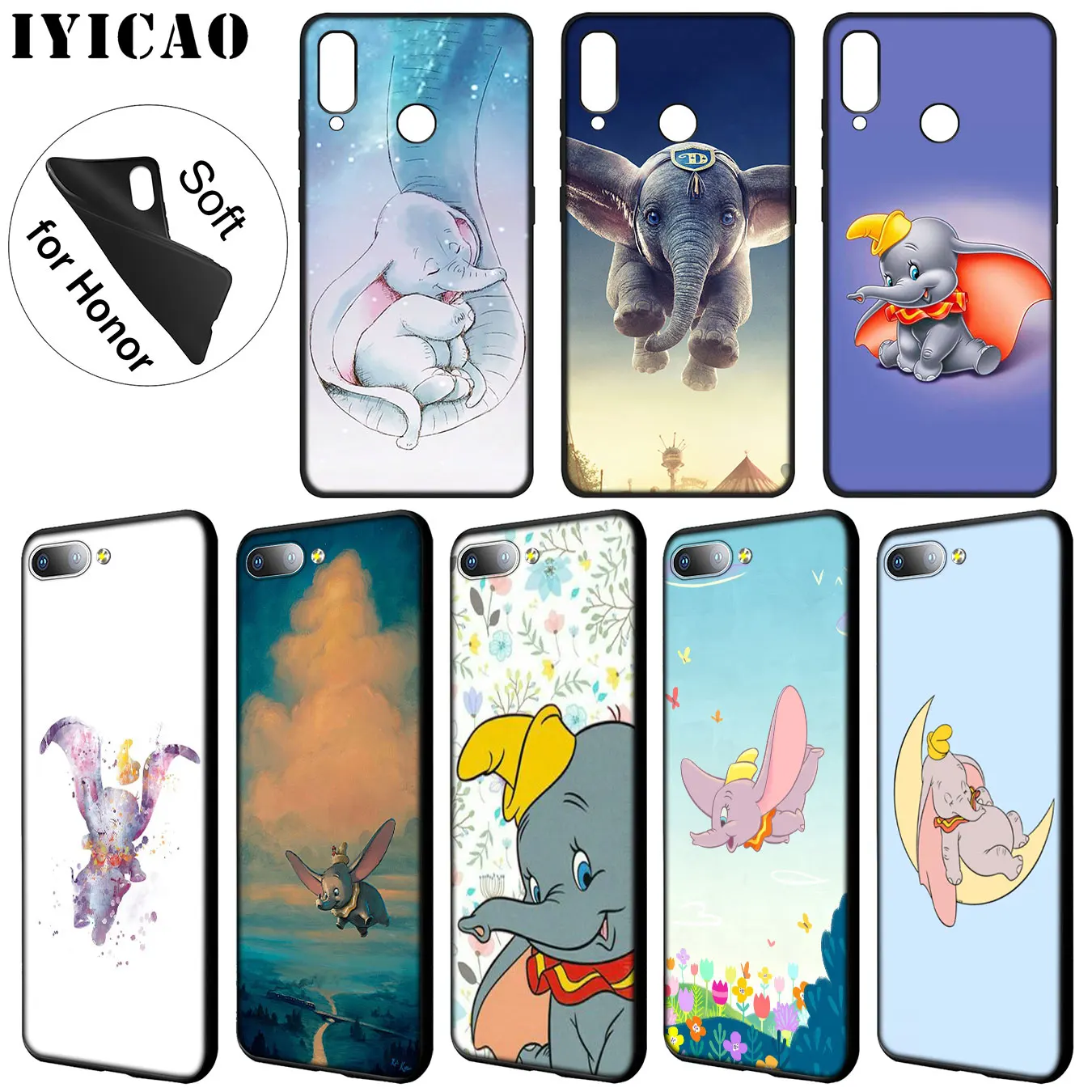 Мягкий силиконовый чехол для телефона IYICAO Dumbo elephant Huawei Y9 Y7 Y6 Prime 2019 Honor 20 8C 8X 8 9 9X 10 Lite