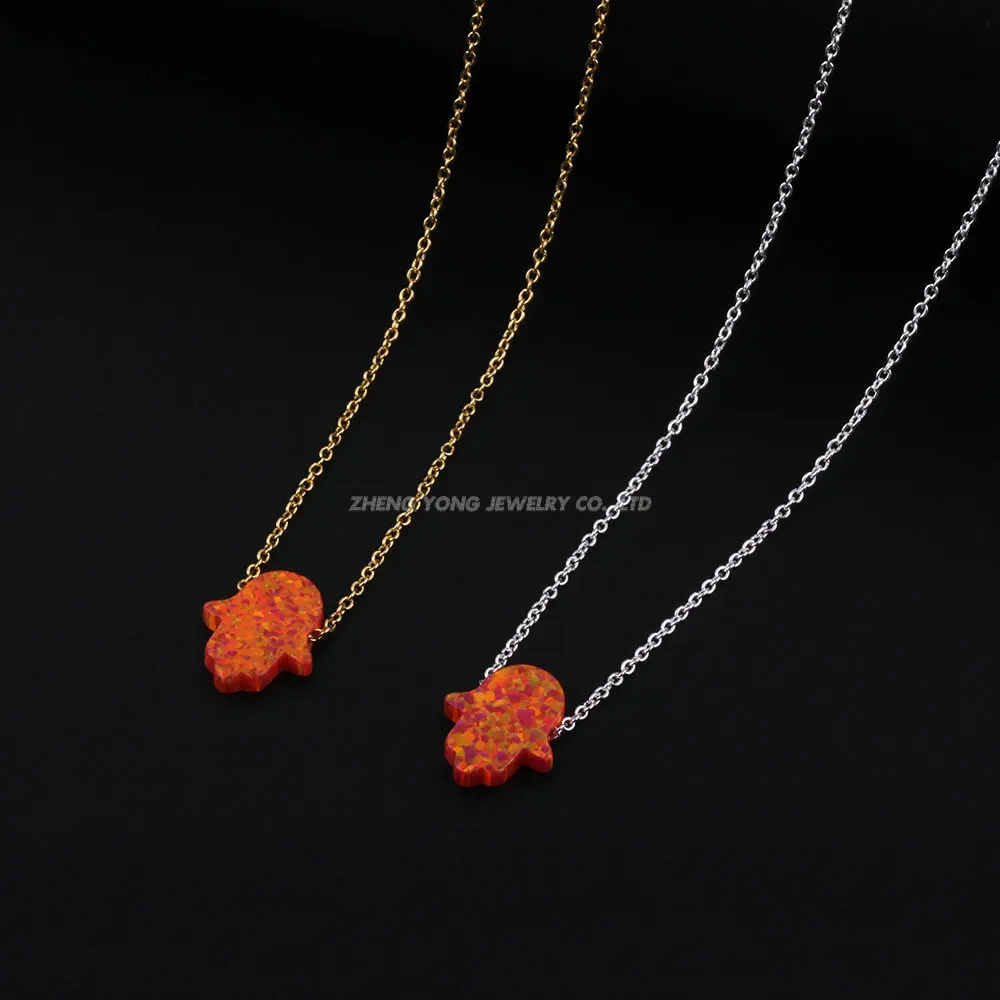 

Fatima Hand Opal Pendant Necklace High Quality OP25 Deep Red 11x13mm Hamsa Opal Necklace For Gift