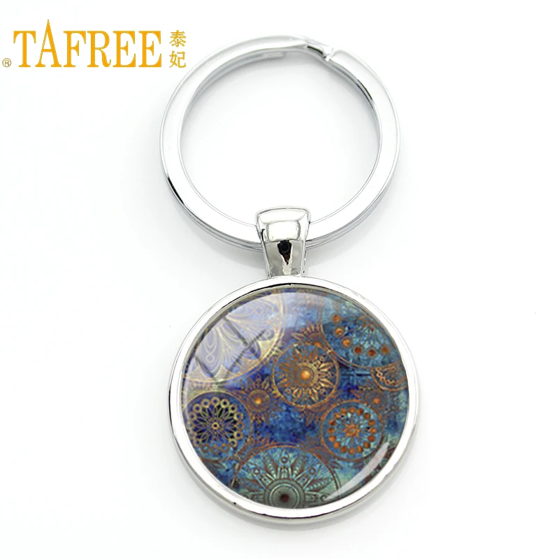 

Steampunk Blue Mandala Key Chain Men & Women Accessories Jewelry Moroccan Design Glass Dome Alloy Keychain Gift KC199