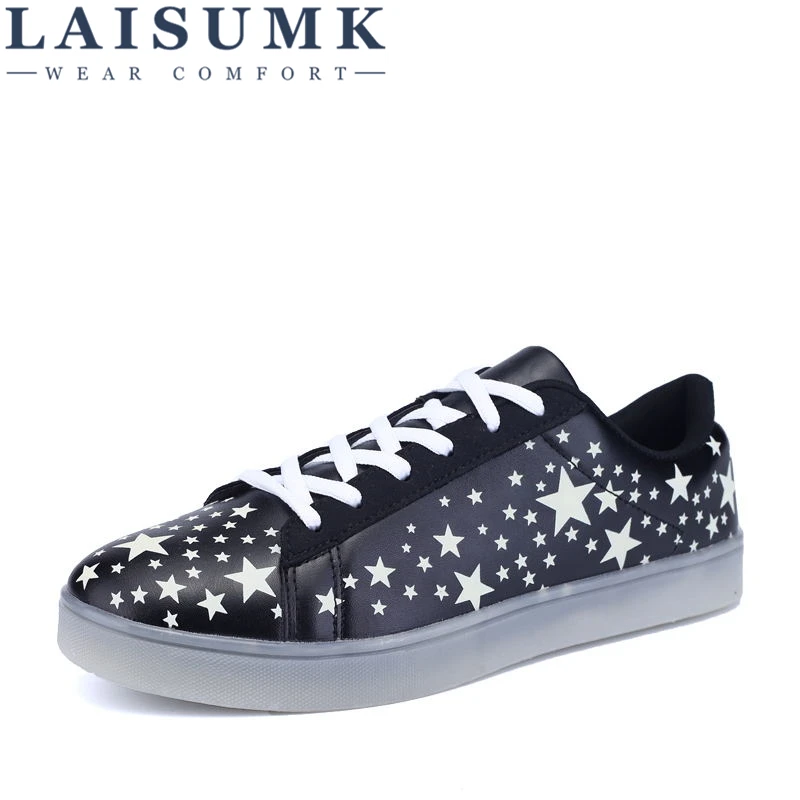 

2019 LAISUMK Hot selling Luminous Glowing Casual Shoes Chaussure Fashion Men Flat Shoes Adults Skull Fluorescence Lovers Shoes