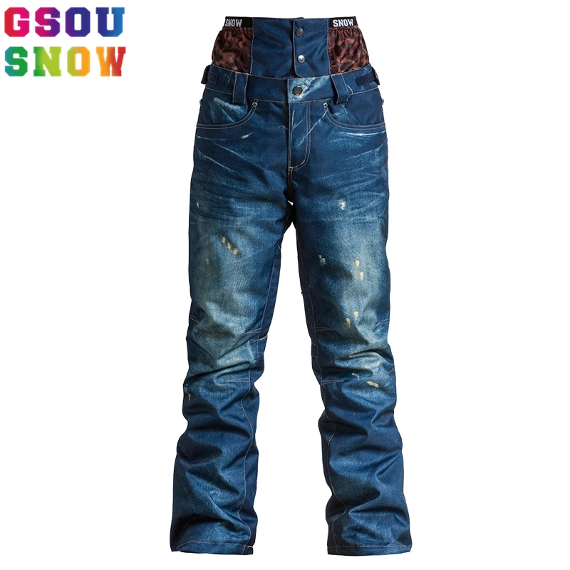 GSOU SNOW women Winter Denim Skiing Pant outdoor Snowboard jeans
