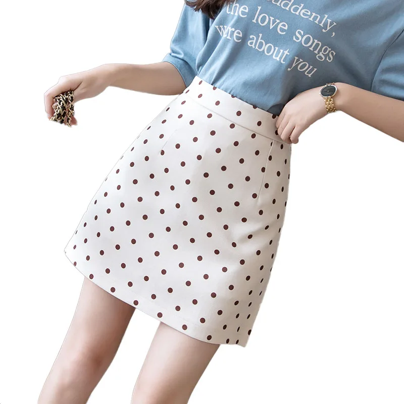 Корейская шикарная Женская юбка в горошек с принтом Винтаж 2019 Лето Мини короткие юбки женские с высокой талией А-силуэта плюс размер юбка в