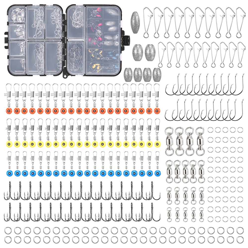 

lixada Fishing Accessories Kit Crank Hooks Sinker Weights Swivels Snaps Connectors Beads Fishing Tackle Box Set 90/ 256pcs