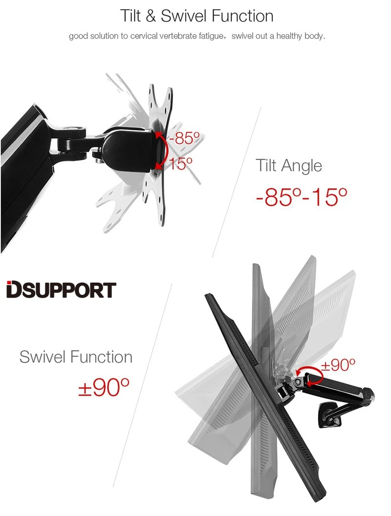 D5 Desktop весна газа 1"-27" ЖК-дисплей LED Держатели мониторов Компьютер Крепление руку с 2 USB порты и разъёмы загрузки 2-6.5kgs