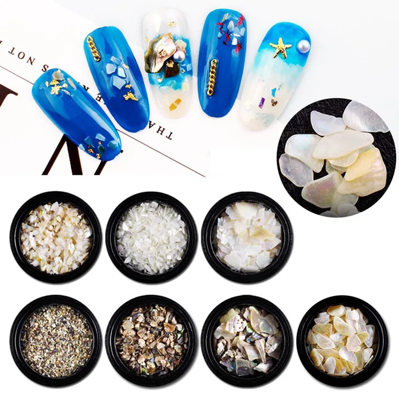 

1 Pot Natural Shell Stone Flakes Mermaid Broken Rhinestones Gradient Nail Art Decorations 3d Manicure Irregular Sequins New DIY