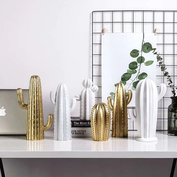 

Nordic Simple Style White Gold Cactus Ornaments Simulation Fairy Column Home Living Room Decoration Jewelry Artificial Plant