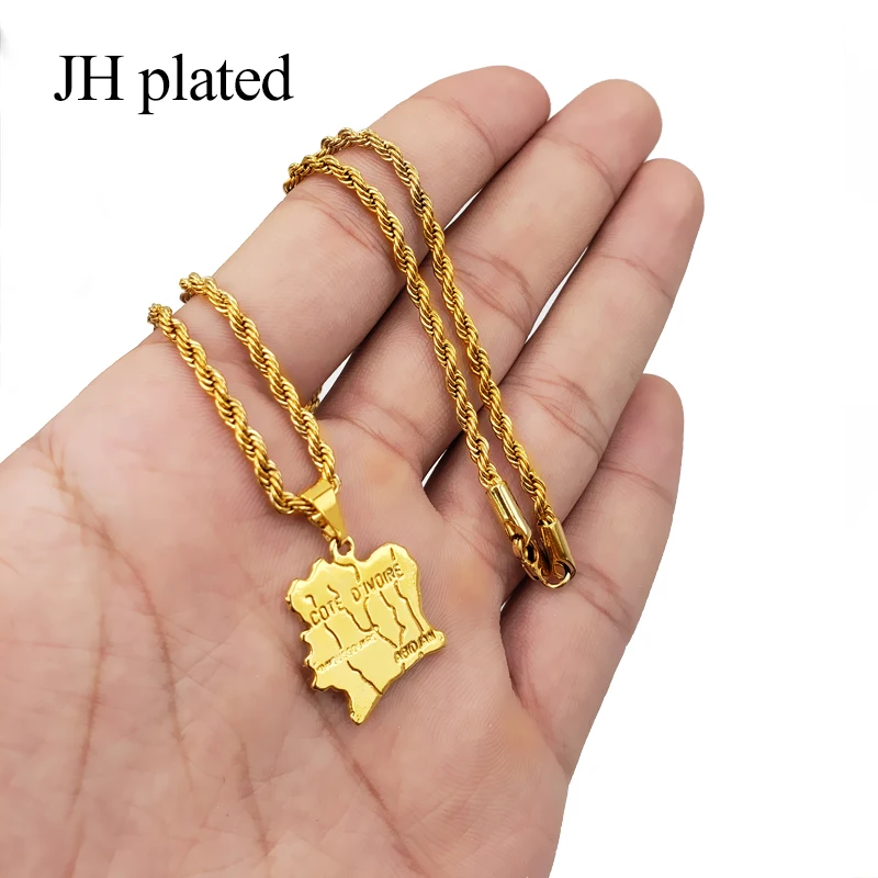 JHplated столица слоновой кости Coate d'ivoir Карта Ожерелье Золотой цвет ювелирные