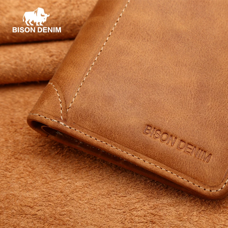 Винтажные мужские кошельки BISON DENIM тонкий брендовый держатель для кредитных карт