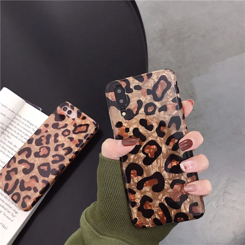 

Vintage Bling Leopard Print Shell pattern Phone Cases coque For Huawei P10 plus P20 Pro Honor 9 10 Luxury Ultra-thin Back Cover