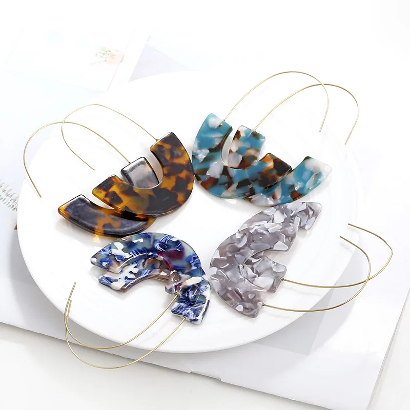 

8 Colors High-End Leopard Grain Multi-Color Big Hook Acrylic Earrings Special Design Semicircle Resin Drop Earring ZA Brincos