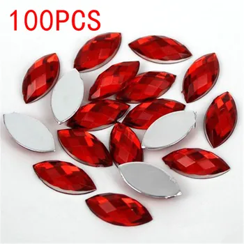 

Hot Sale 100Pieces Flat Back Marquise Earth Facets Red Acrylic Horse eye Shape Rhinestone Nail art crystal diamond decoration