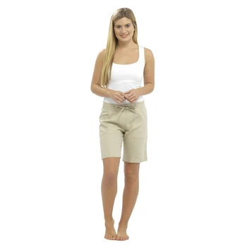

Womens Ladies fashion casual summer Shorts high waist drawstring solid knee length cotton shorts