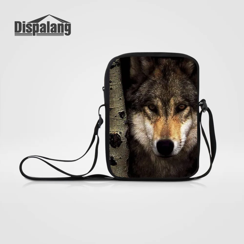 

Dispalang Men Women Small Messenger Bags Wolf Animal Print Casual Crossbody Bags Mini Travel Shoulder Bag Kids Handbag