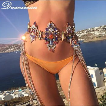 

Dvacaman Hot sale Fashion Sexy Body Jewelry Chain Charm Exaggerated Night Club Party crystal Statement Women's Necklace 7752