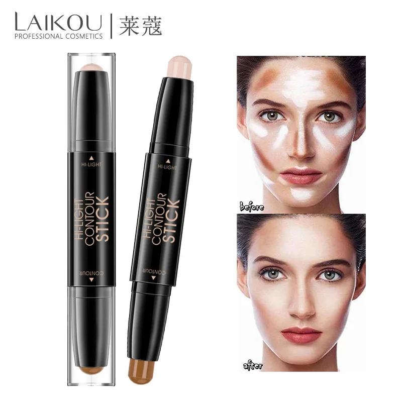 

BraLAIKOU Double Head 3D Bronzer Highlighter Stick Face Makeup Concealer Pen Foundation Stick Cream Texture Contour Pencil