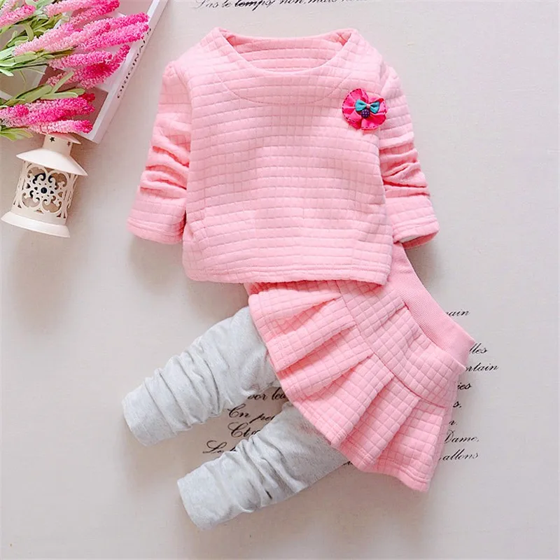 

BibiCola autumn baby girls Pink clothing set kids cotton clothes Suit children Spring t shirt + pantskirt child leisure outfits