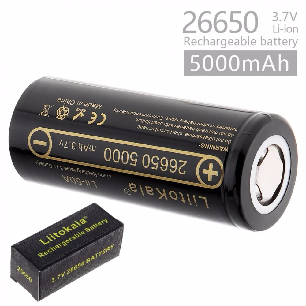 

2pcs 3.7V 26650 5000mAh Rechargeable Li-ion Battery with 20A Discharge Current for LED Flashlight Headlamp Electronic Cigarette
