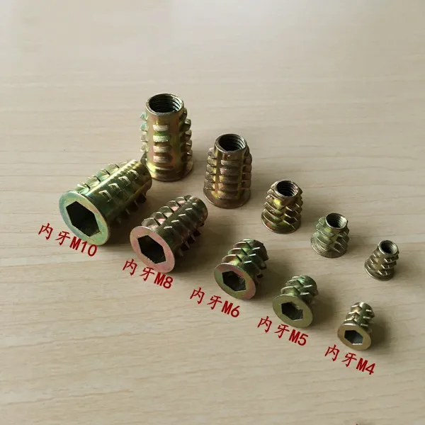 20Pcs M4 M5 M6 M8 M10 Zinc Alloy Thread For Wood Insert Nut Flanged Hex Drive Head Furniture Nuts