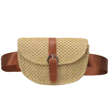 

​Straw Weave Women's Waist Bag Summer Fashion Beach Fanny Pack Solid Money Belt Bags Ladies Solid Mobile Bag Chest Packs