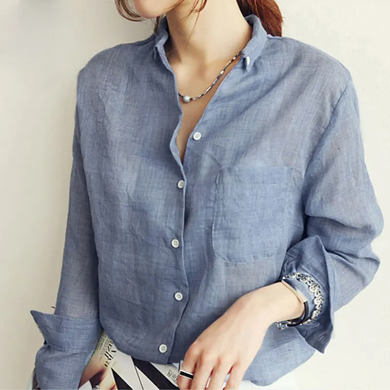 

Turn-down Collar Button Women Chemise Office Lady Tops Spring Autumn Blouse Shirt Casual Long Sleeve Solid Blouses