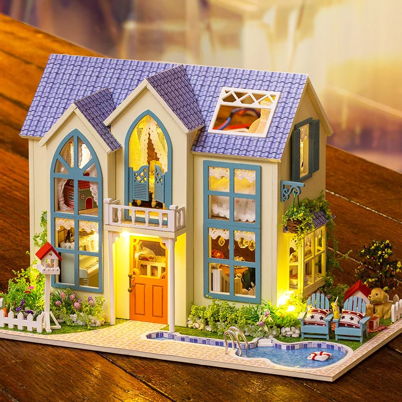 Diy Miniature Wooden Doll House Furniture Kits Toys Handmade Craft Miniature Model Kit DollHouse Toys