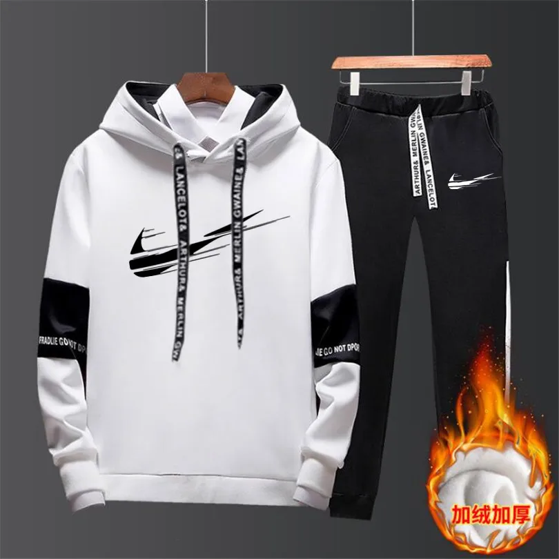 

New 2019 Brand Tracksuit Fashion Men/Women Sportswear Two Piece Sets All Cotton Fleece Thick hoodie+Pants Sporting Suit