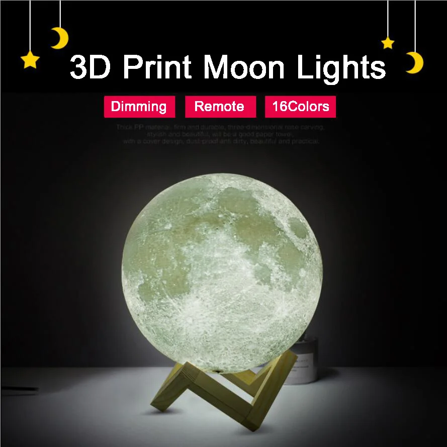 Новинка светодиодный светильник для сна лампа Луны детская 3D печать 16 цветов