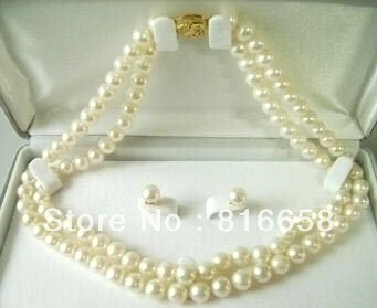 

hot Free shipping@@true 7-8mm White Pearl Necklace Earring Set (A0423)