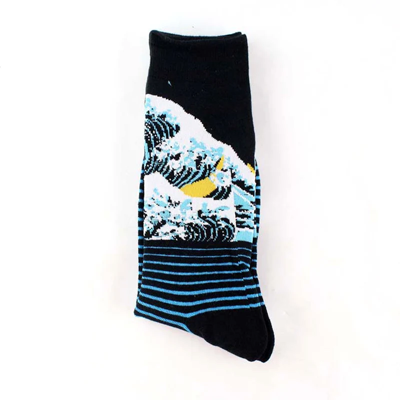 Happy Socks, новинка, мужские носки с рисунками животных, женские винтажные носки с масляной краской, Акула, Мона, Лиза, Короткие забавные хлопковые носки с креативным рисунком - Цвет: ocean wave