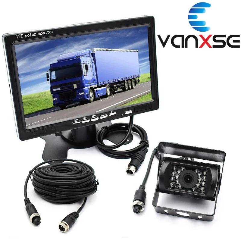 

Vanxse 7"TFT LCD Car Monitor Aviation head 4 Pin IR Rear view Camera Parking System 15Meters cable For Bus Truck boat