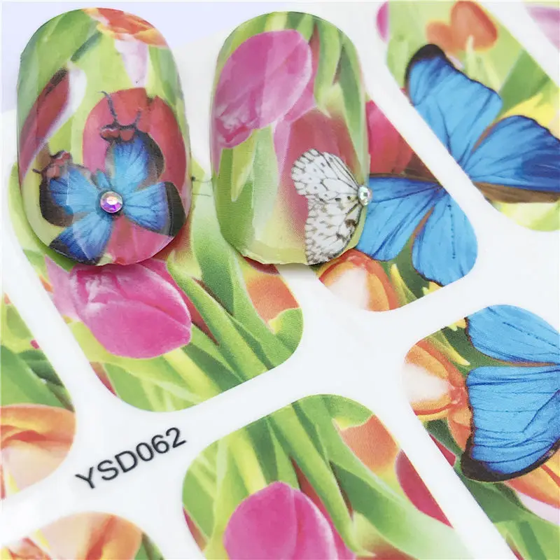 Разные дизайны красивая бабочка/цветок полное покрытие вода переводные наклейки для ногтей Красота Ногти украшения маникюрные