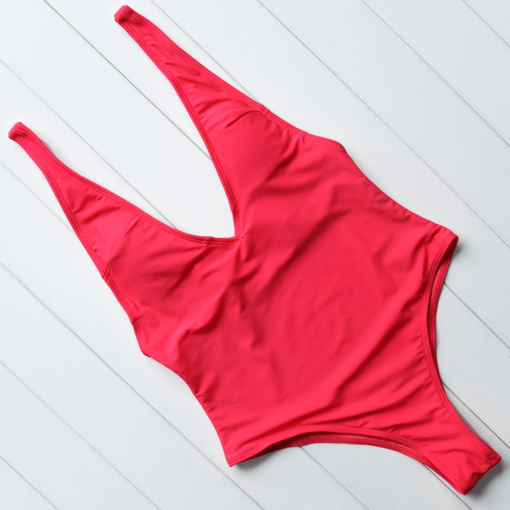 Billige OMKAGI Ein Stück Badeanzug Bademode Frauen Sexy Push Up Schwimmen Badeanzug Bademode Monokini 2019 Tiefe V Body Backless