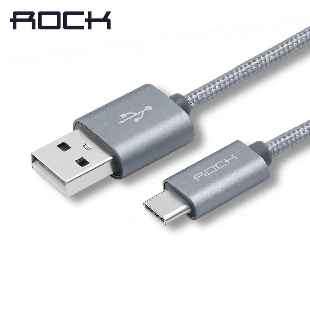 Metal USB Type c Cable, ROCK Nylon braid Fast charging
