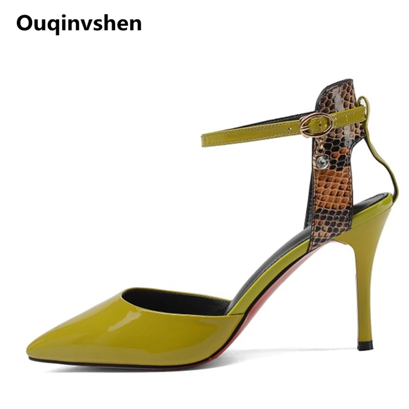 

Ouqinvshen Crystal Yellow Extreme High Heels Pointed Toe Manual Thin Buckle Strap Summer Sandals Mixed Colors Ladies Sandals 8.5