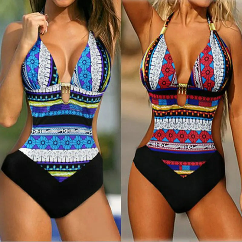 

Aipbunny Bohemia Printed One Piece Swimsuits 2019 Halter woman Monokini Trikinis Female bodysuit Bathing Suits Swimwear Bikinis