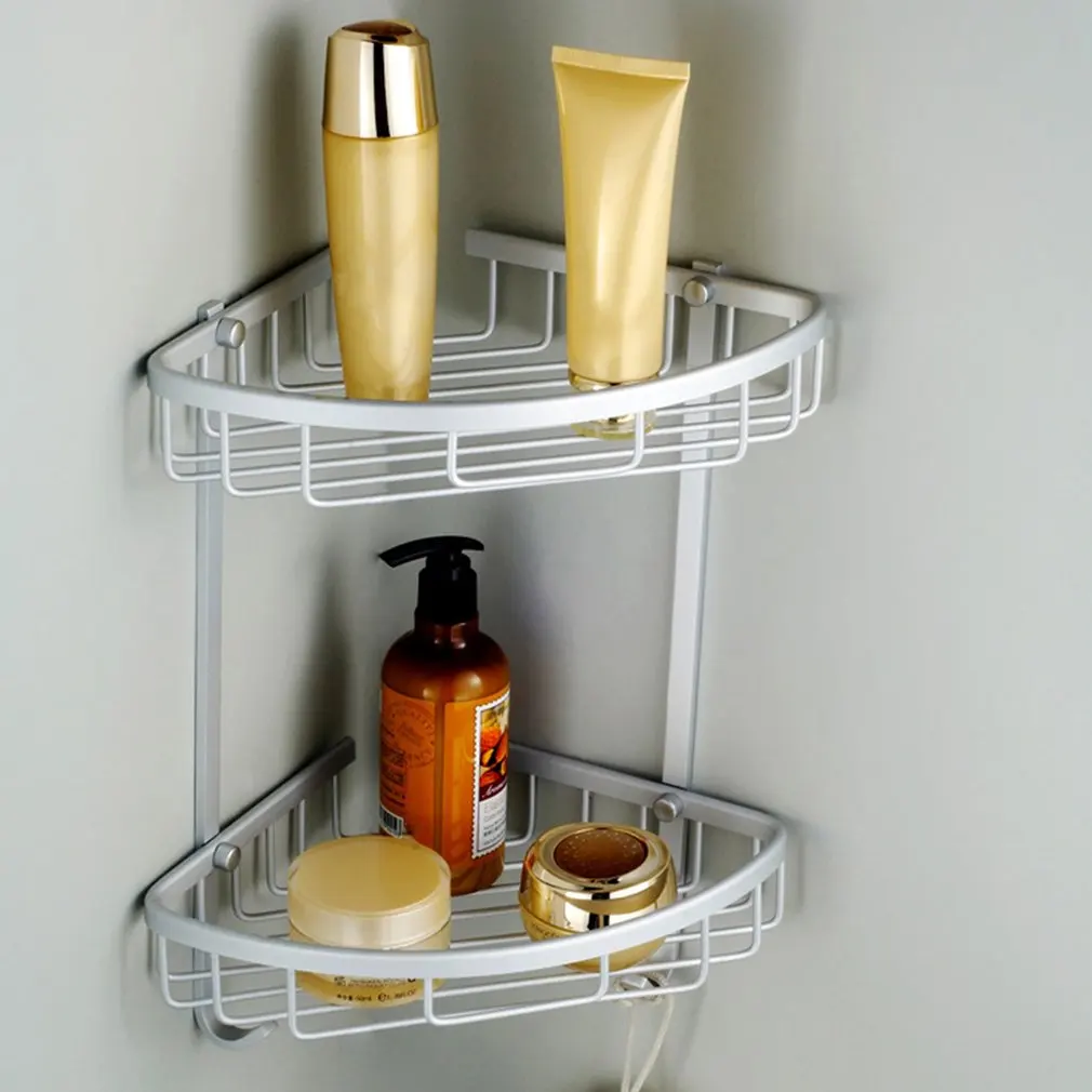 Bathroom Corner Shelf 2 layer space Double Tiers Triangle Shower Basket