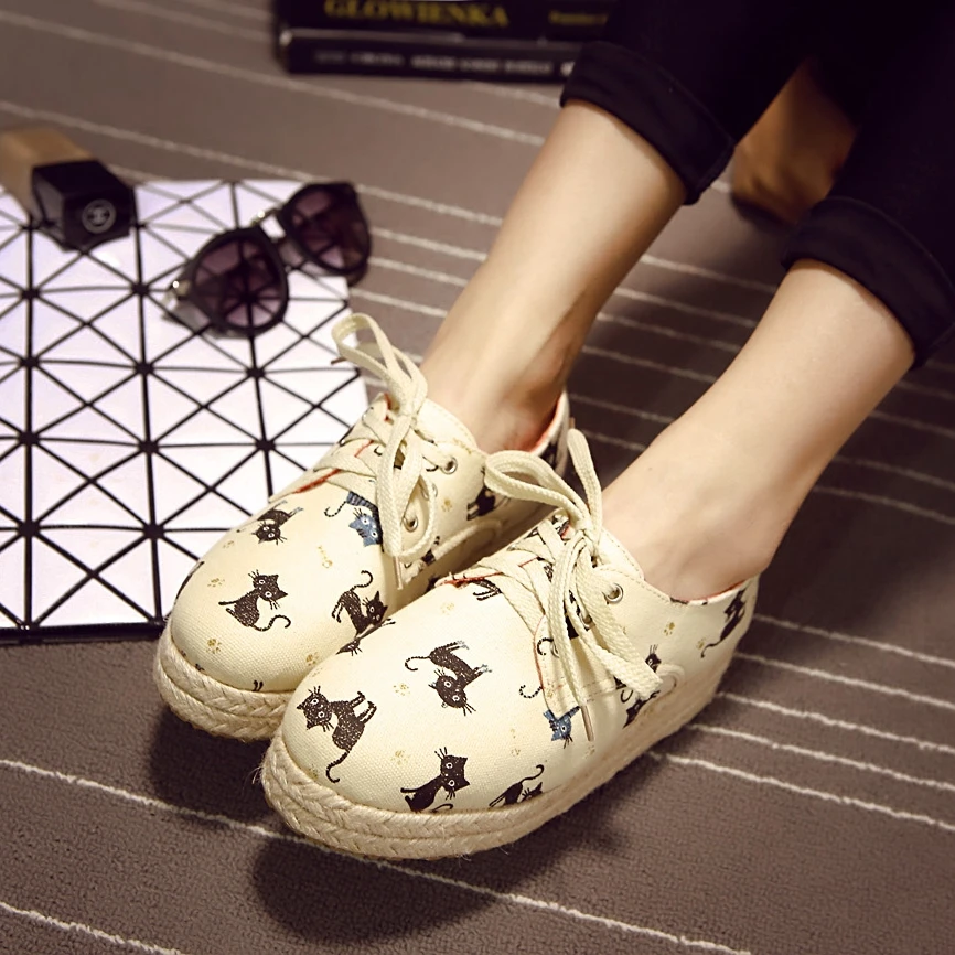 Buy Black Cats Printed Women Lace Up Casual Shoes