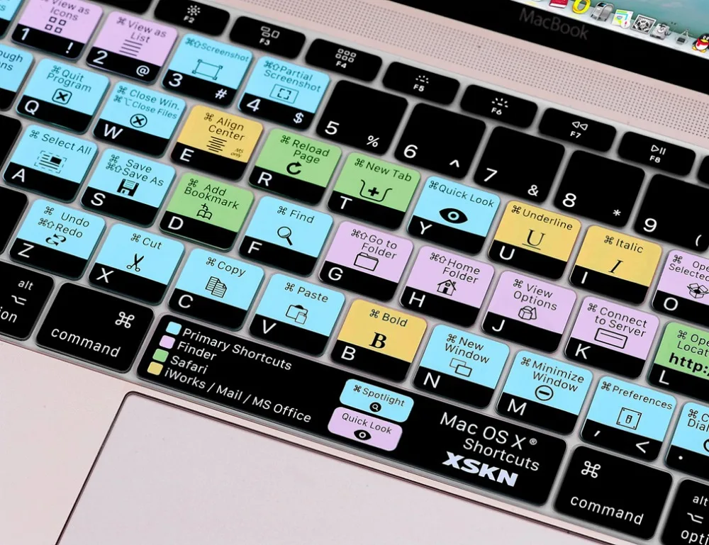 XSKN для Mac OS X ярлык дизайн горячие клавиши функциональный силиконовый чехол для клавиатуры для Macbook 12 дюймов retina US/EU макет
