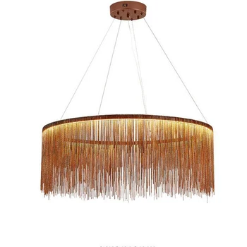 

jmmxiuz Led lamp American American retro ceiling lamp Villa high-end American round light tassel chain aluminum art chandeliers