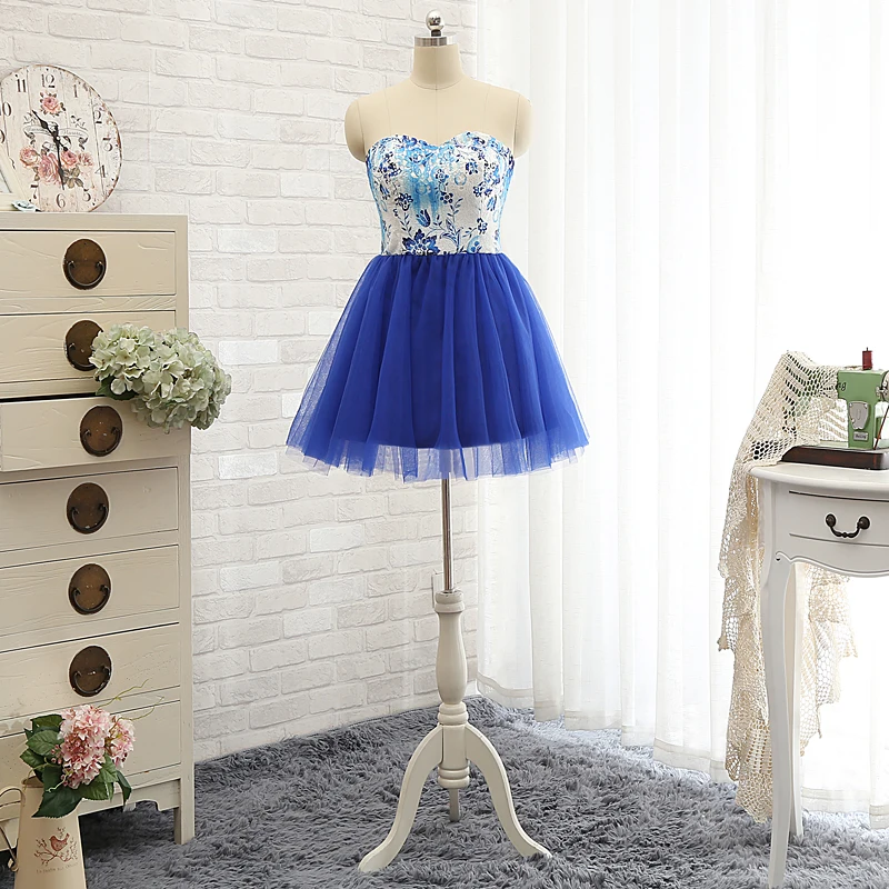Real Picture Cheap Mini Prom Dress Evening Dress Girl Lovely Club Party Prom Dresses Blue Custom