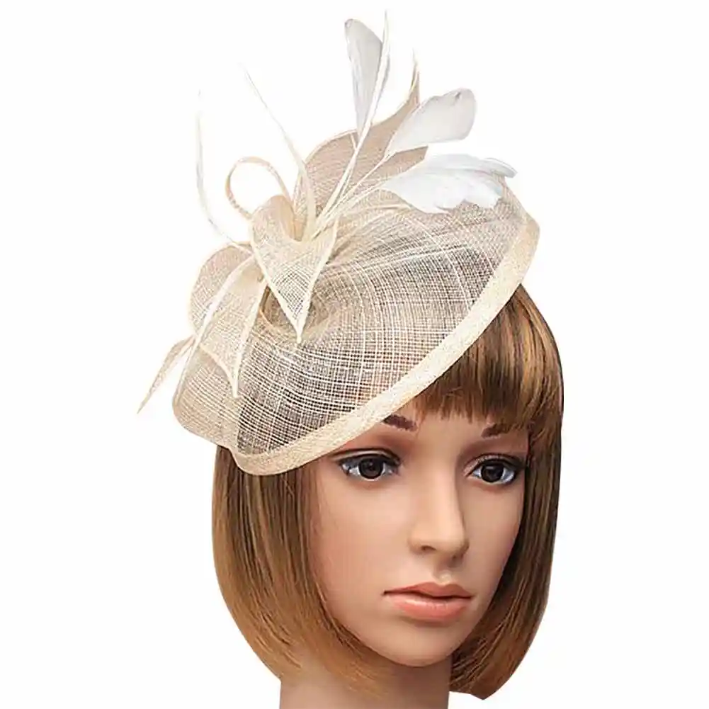 Women Retro Elegant Feather Cambric Mesh Hat Hair Clip Hairpin Party