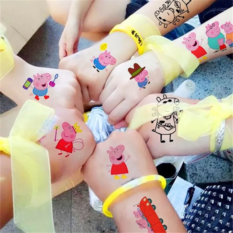 

10Pcs Peppa Pig Stickers Cartoon Tattoo sticker Children Stickers Toys Emoji PVC Scrapbook Gifts For Kids