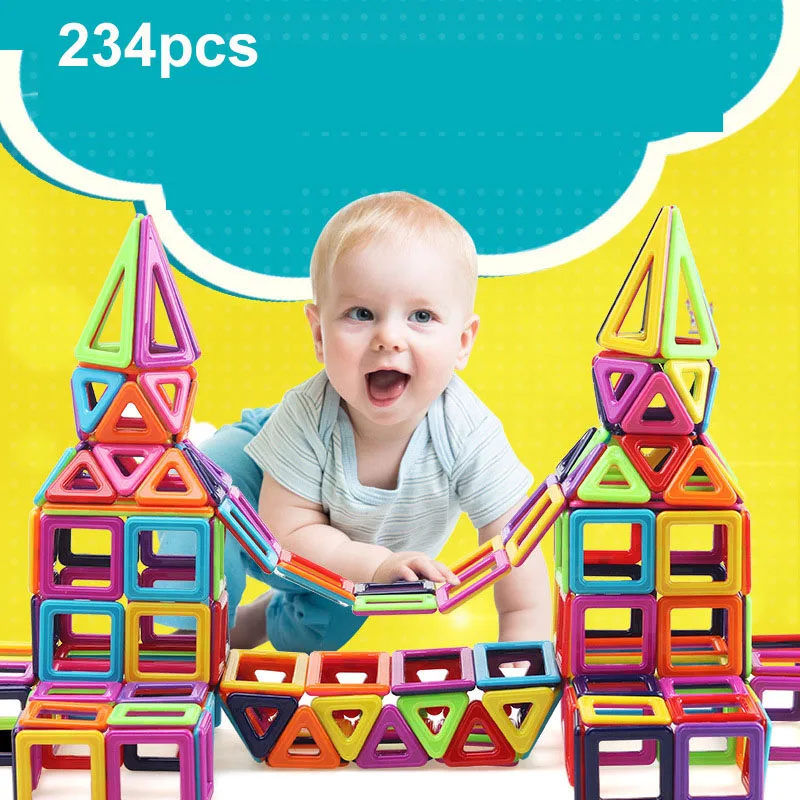 

234pcs Big Size DIY Magnetic Constructor Blocks Kids Fun Set Model Building Magnent Toy Triangle Square 3D Puzzles Gift PGM166
