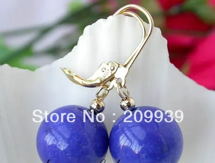 

hj 002231 nature 14mm round blue lapis lazuli dangle earring 14k