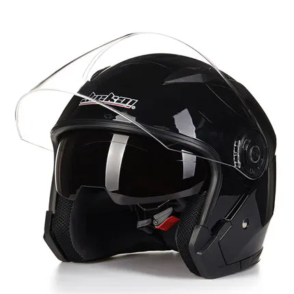 Мотоцикл JIEKAI шлемы электрический велосипедный шлем с открытым лицом capacete para motocicleta racing двойные защитные козырьки объектива для мужчин и женщин - Цвет: bright black