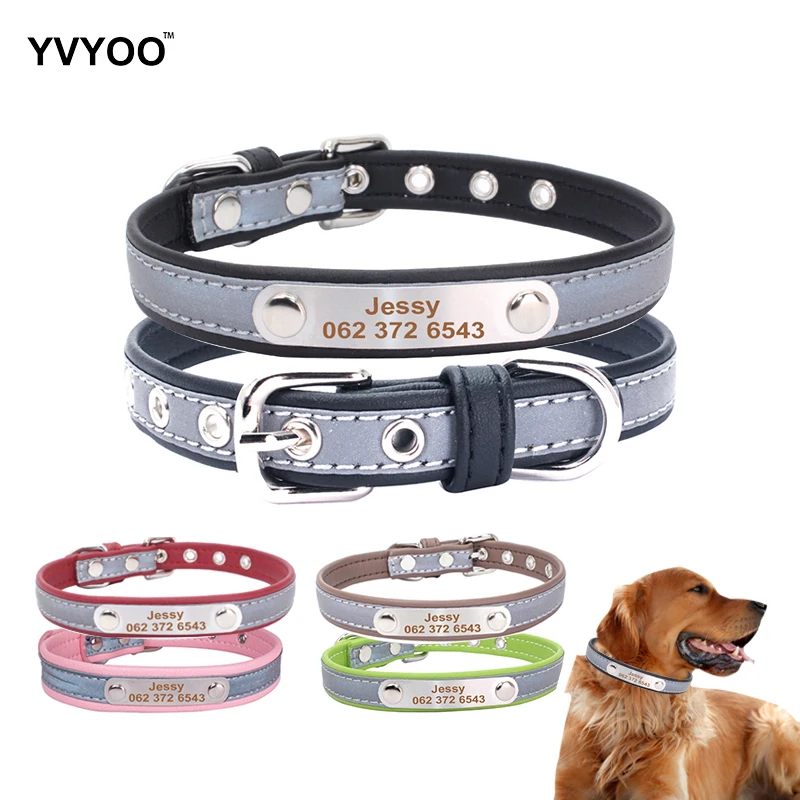 

YVYOO Free Engraved Personalized Name Pet cat dog Leather collar accessories Pet Collars ID Tag For Small Medium Dogs S/M/L B05