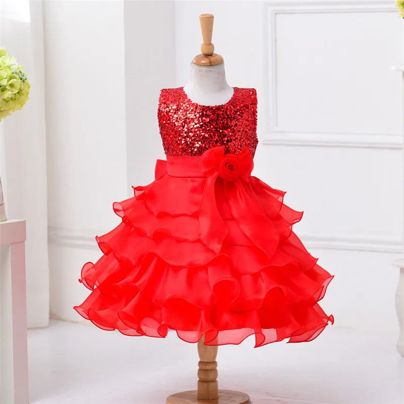 ФОТО Princess Style Layered Dress For Girls Sequin Stage Performance Evening Party Wedding Dresses With Big Bow 2016 Free Shipping 