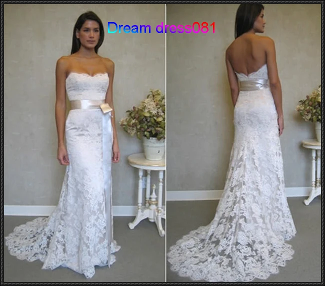 Free Shipping Mermaid Style Custom made Ivory Satin Lace Sashes Wedding Dress Bridal Gown | Свадьбы и торжества