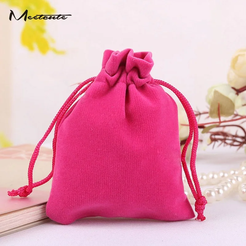 Meetcute 2pcs/Lot Rosered Black Velvet Drawstring Jewelry Gift Bags