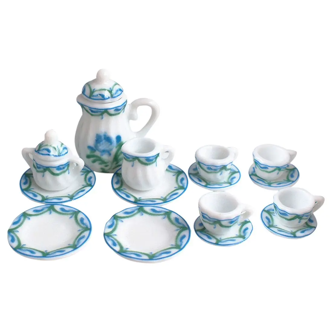 دمية مصغرة 1: 12 لعبة المطبخ الطعام غرفة 17 قطعة Porcelaine طقم شاي الدانتيل دمية مصغرة 1: 12 لعبة المطبخ الطعام غرفة 17 قطعة Porcelaine طقم شاي الدانتيل